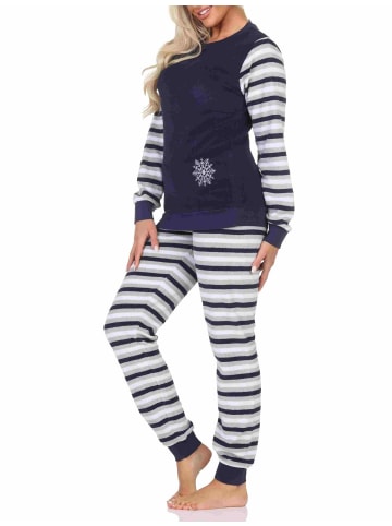 NORMANN geringelte Frottee Schlafanzug langarm Pyjama Eiskristall - 88030 in navy