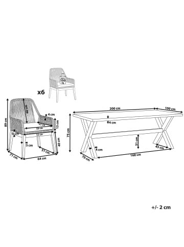 Beliani 7-tlg Gartentisch Set OLBIA in Weiß/Schwarz/Braun