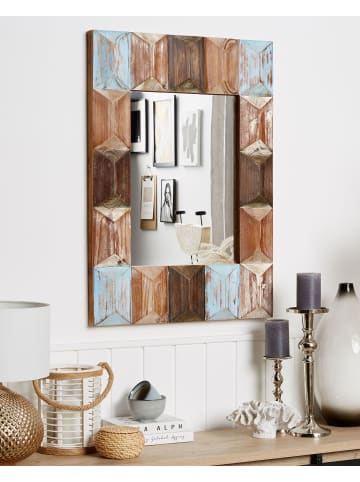 Beliani Wandspiegel HIZOTE in Braun/Heller Holzfarbton/Blau - (W) 63 x (H) 90 x (L) 7 cm
