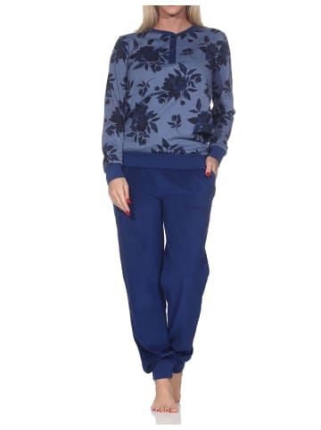 NORMANN Frottee Schlafanzug langarm Bündchen Floral in marine