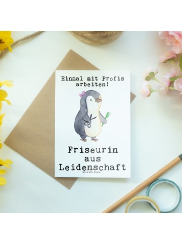 Mr. & Mrs. Panda Klappkarte Friseurin Leidenschaft mit Spruch in Weiß