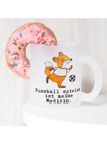 Mr. & Mrs. Panda Trinkglas Fuchs Fußball spielen mit Spruch in Transparent