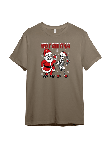 PAULGOS Herren T-Shirt, Totenkopf Weihnachten in Sand