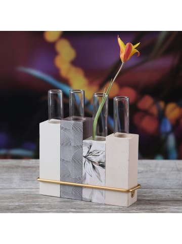 MARELIDA Deko Vase Reagenzglas Glasröhrchen Blumenvase Tischvase H: 18cm creme