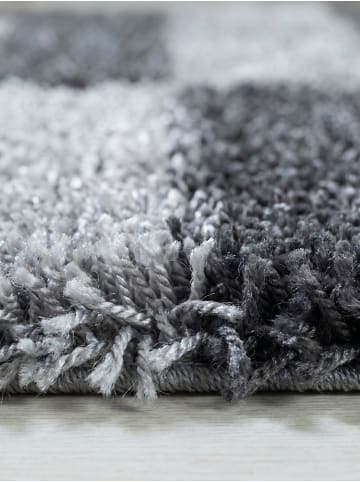 KADIMA DESIGN Teppich Hochflor Shaggy Waschbar Karo WERFEN Strapazierfähig in Grau