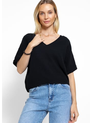 SASSYCLASSY Musselin Shirt mit V-Ausschnitt in Schwarz