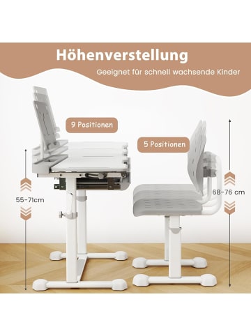COSTWAY Schreibtisch Kinder mit Stuhl in Grau