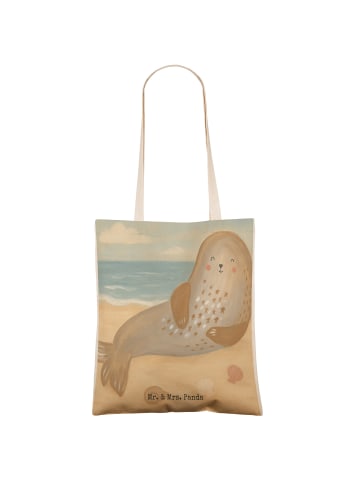 Mr. & Mrs. Panda Strandtasche Robbe Lachen Design ohne Spruch in Weiß