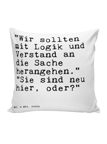 Mr. & Mrs. Panda Deko Kissen "Wir sollten mit Logik... mit Spruch in Weiß