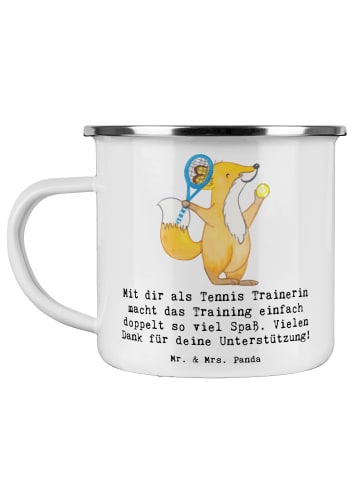 Mr. & Mrs. Panda Camping Emaille Tasse Tennis Trainerin Spaß mit... in Weiß