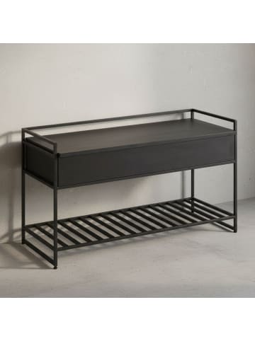 KADIMA DESIGN Sitzbank mit Stauraum 90x52x38cm Mango Massivholz/Metall Flurbank in Schwarz