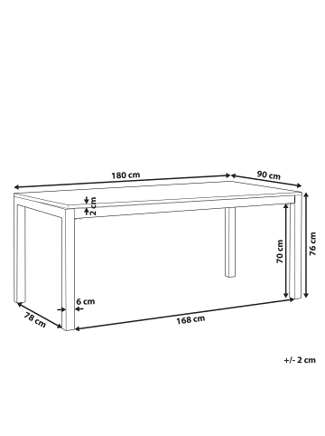 Beliani Esstisch GROSSETO in Grau/Schwarz/Silber - (W) 90 x (H) 76 x (L) 180 cm