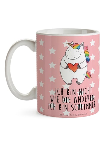 Mr. & Mrs. Panda Keramtiktasse Einhorn Herz mit Spruch in Rot Pastell