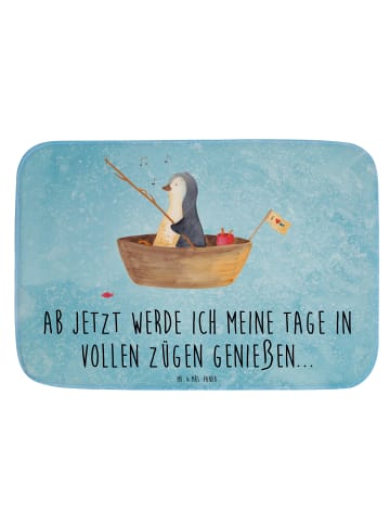 Mr. & Mrs. Panda Duschvorleger Pinguin Angelboot mit Spruch in Eisblau