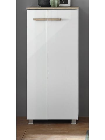 Furn.Design Badkommode weiß Lack Hochglanz, Eiche, Midischrank hängend, stehend 51 x 110 cm