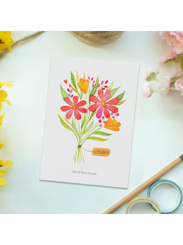 Mr. & Mrs. Panda Grußkarte Blumenstrauß ohne Spruch in Weiß