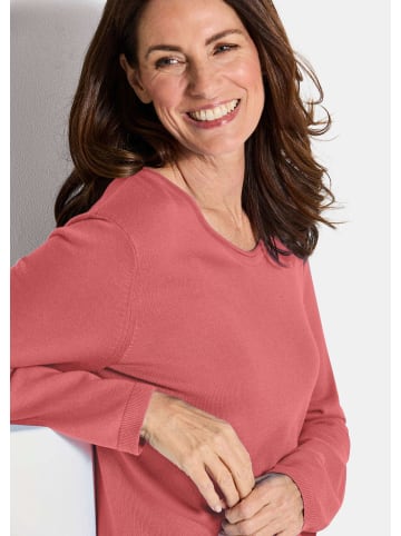 GOLDNER Kurzgröße:  Edler Feinstrickpullover, V-Ausschnitt in koralle