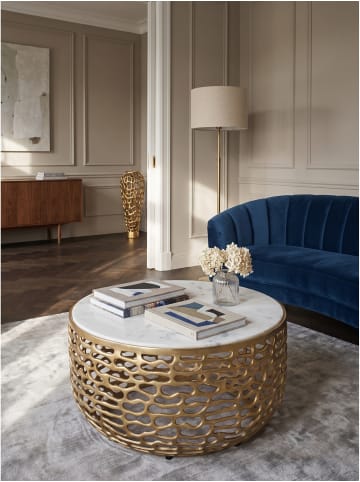 KADIMA DESIGN Couchtisch indischer Marmor, handgefertigt, fertig montiert in Gold-Weiß