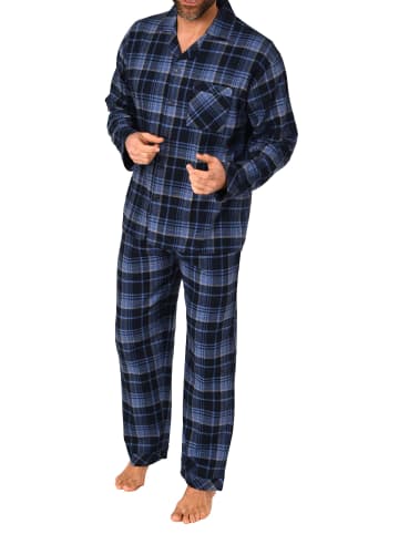 NORMANN Durchgeknöpfte Flanell Schlafanzug langarm Pyjama KaroMuster - 76514 in marine