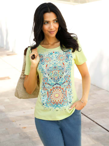 Sieh an! Kurzarm-Shirt in pistazie-jeansblau-bedruckt