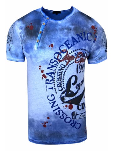 Rusty Neal Rundhals T-Shirt mit All Over Front Print in Hell Blau