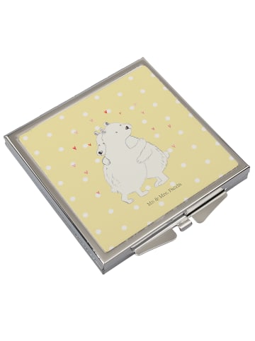 Mr. & Mrs. Panda Handtaschenspiegel quadratisch Eisbär Umarmen o... in Gelb Pastell