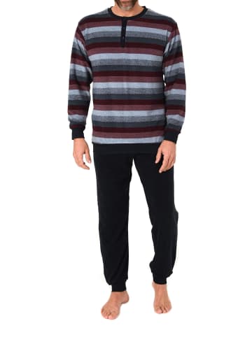 NORMANN Langarm Schlafanzug Frottee Stretch Pyjama Bündchen in rot1