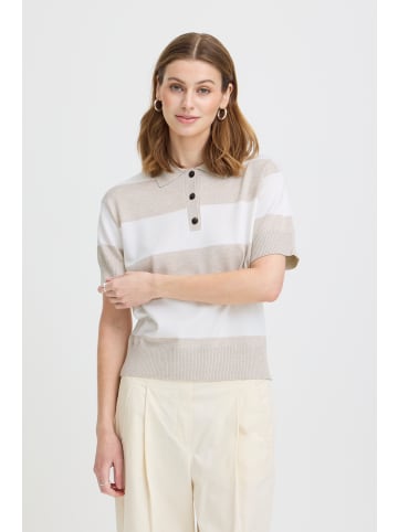 ICHI Strickpullover kurzarm IHLULS Loose fit in WIDE OATMEAL WHITE STRIPE