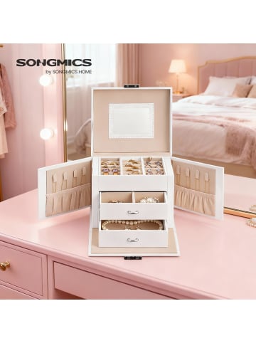 SONGMICS Schmuckkasten Bridie in Weiß - (B)13.7 x (H)13.5 x (T)17.7 cm