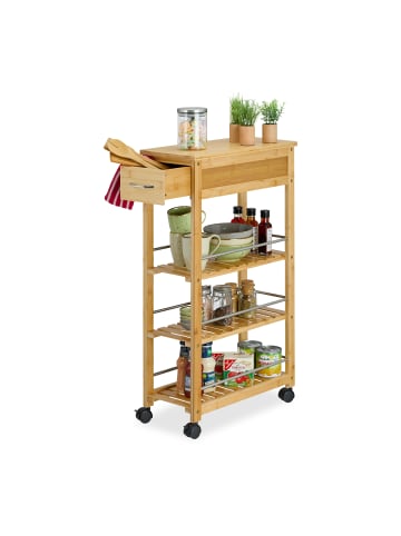 relaxdays Küchenwagen in Natur/ Silber - (B)25 x (H)86,5 x (T)50,5 cm