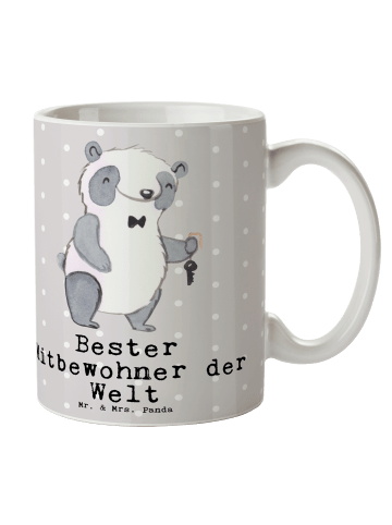 Mr. & Mrs. Panda Tasse Panda Bester Mitbewohner der Welt mit Spruch in Grau Pastell