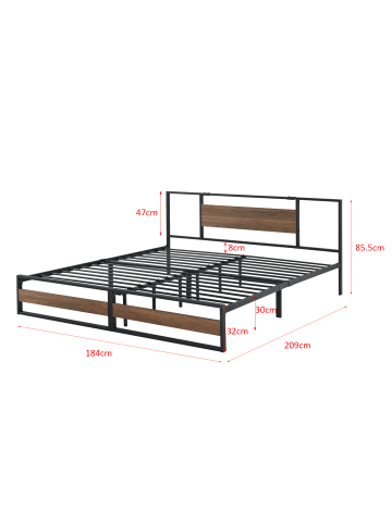 en.casa Metallbett Villach in Braun Schwarz (B)180cm