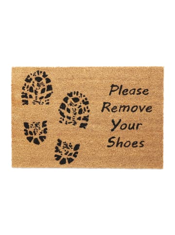 relaxdays Fußmatte "Please Remove Your Shoes" in Natur/ Schwarz - 60 x 40 cm