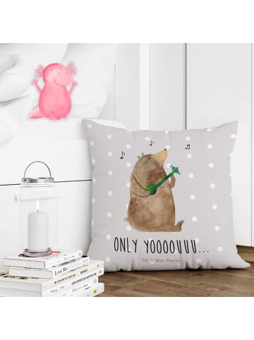 Mr. & Mrs. Panda Kissen Bär Gitarre mit Spruch in Grau Pastell