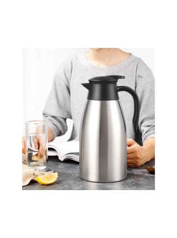 Cheffinger 2L Edelstahl Thermoskanne Isolierkanne Thermosflasche Kaffeekanne in Silber