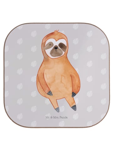Mr. & Mrs. Panda Bierdeckel Faultier Zufrieden ohne Spruch in Grau Pastell