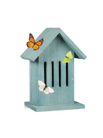 relaxdays Schmetterlingshaus in Türkis - (B)18,5 x (H)25,5 x (T)12 cm
