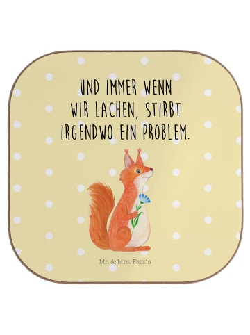 Mr. & Mrs. Panda Getränkeuntersetzer Eichhörnchen Blume mit Spruch in Gelb Pastell