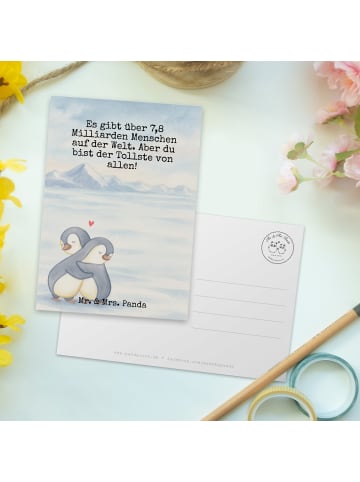 Mr. & Mrs. Panda Ansichtskarte Pinguine Kuscheln Design mit Spruch in Weiß