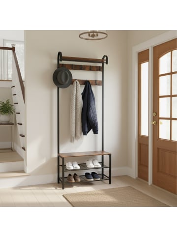relaxdays Garderobe in Schwarz/Dunkelbraun - (B)69 x (H)182 x (T)30 cm