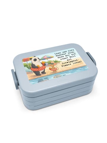 Mr. & Mrs. Panda Bentobox Panda Schwimmbad Pommes Design mit Spruch in Blau Pastell