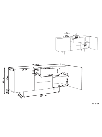 Beliani Sideboard KENORA in Braun/Schwarz - (W) 163 x (H) 72 x (L) 41 cm