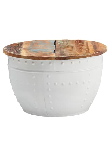 KADIMA DESIGN Massivholz Couchtisch im industriellen Stil mit klappbarer Tischplatte in Weiß