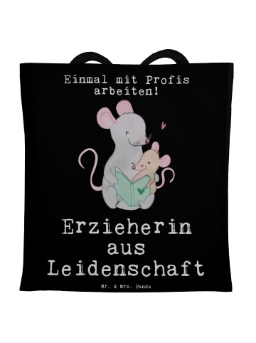 Mr. & Mrs. Panda Einkaufstasche Erzieherin Leidenschaft mit Spruch in Schwarz