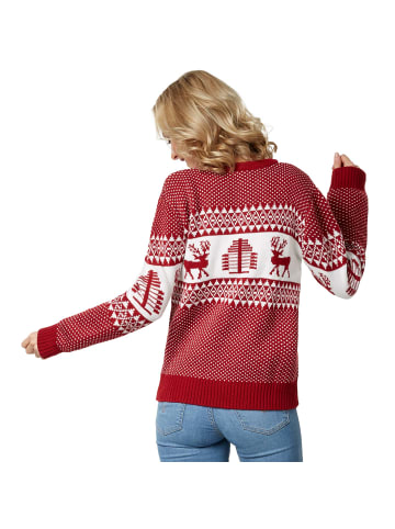 tectake Winterlicher Strickpullover in roter und weißer Farbe, rot/weiß