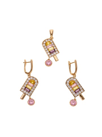 myMo Women Set Of Pair Of Earrings And Pendant in Rose Gold Multicolor