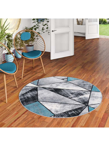 Pergamon Teppich Brilliant Magic Rund in blau