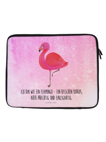 Mr. & Mrs. Panda Laptop Hülle Flamingo Classic mit Spruch in Aquarell Pink