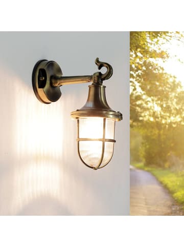 Licht-Erlebnisse Außen Wandlampe (B)11.5 x (H)25 cm in Messing Antik