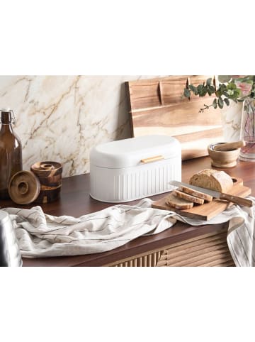 Beliani Brotkasten DOUCEUR in Weiß/Braun - (W) 33 x (H) 16 x (L) 17 cm